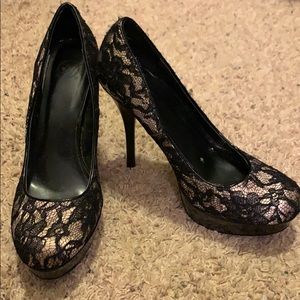 Black lace with nude underlay stiletto heels